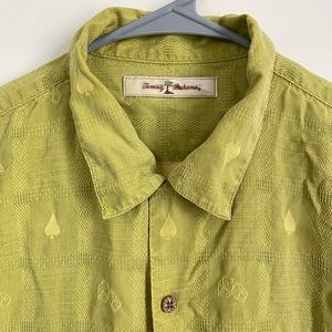 TOMMY BAHAMA Green Spade "Risk Reward" POKER SHIRT Sz M Chips Dice Gambling